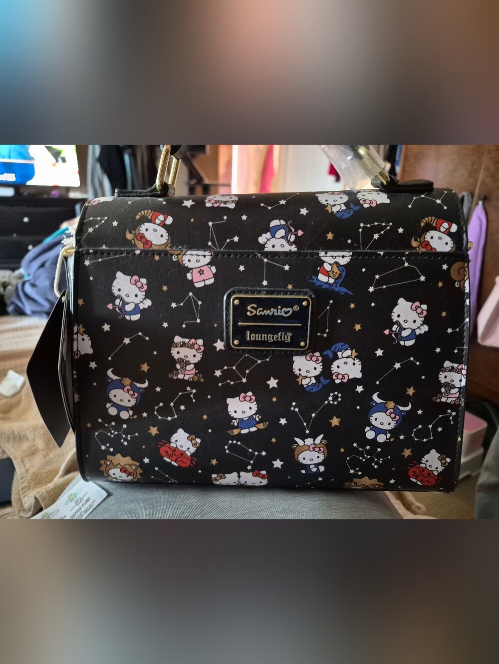 NWT Loungefly Hello Kitty Black Constellation Top-Handle Satchel - Picture 2 of 3